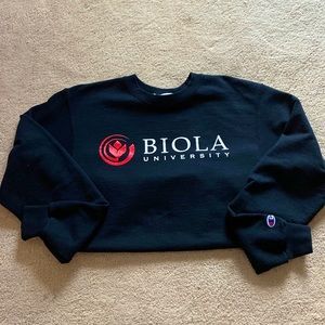 BLACK CHAMPION CREWNECK SIZE S BIOLA UNIVERISTY